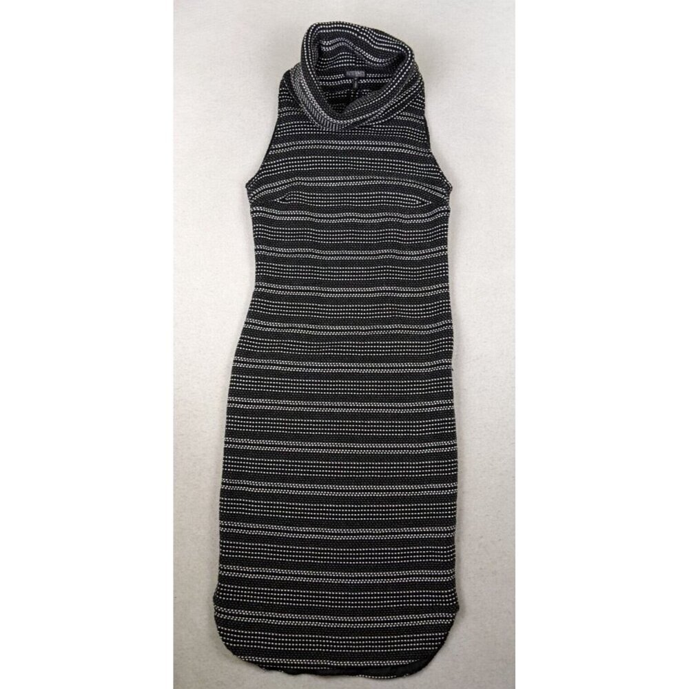 INTERMIX - WOMEN'S BLACK GRAY WHITE STRIPED COWL NECK SHEATH SWEATER DRESS - M